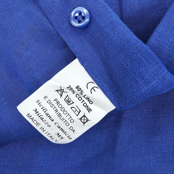 ELMO Taormina Italy Men's Linen Blue Long Sleeve Button Up Shirt Size 43 - Picture 14 of 15